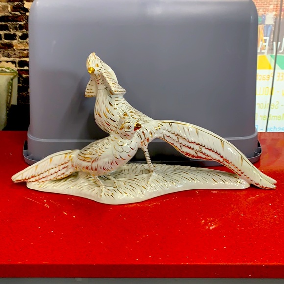 Rare-Antique Italian Porcelain Rainbow Pheasants (25”x12”).Free Shipping!